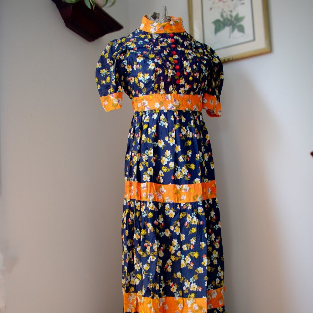 Vintage Custom Orange and Navy Maxi Dress Size 00